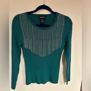 Ashro green sweater with crystal beading!